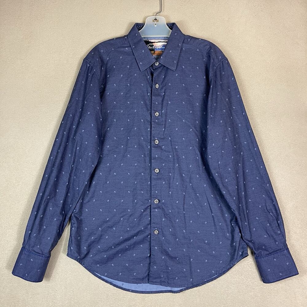 Robert Graham Shirt Mens M Blue Paisley Print Long Sleeve Tailoredβ Fit Cotton
